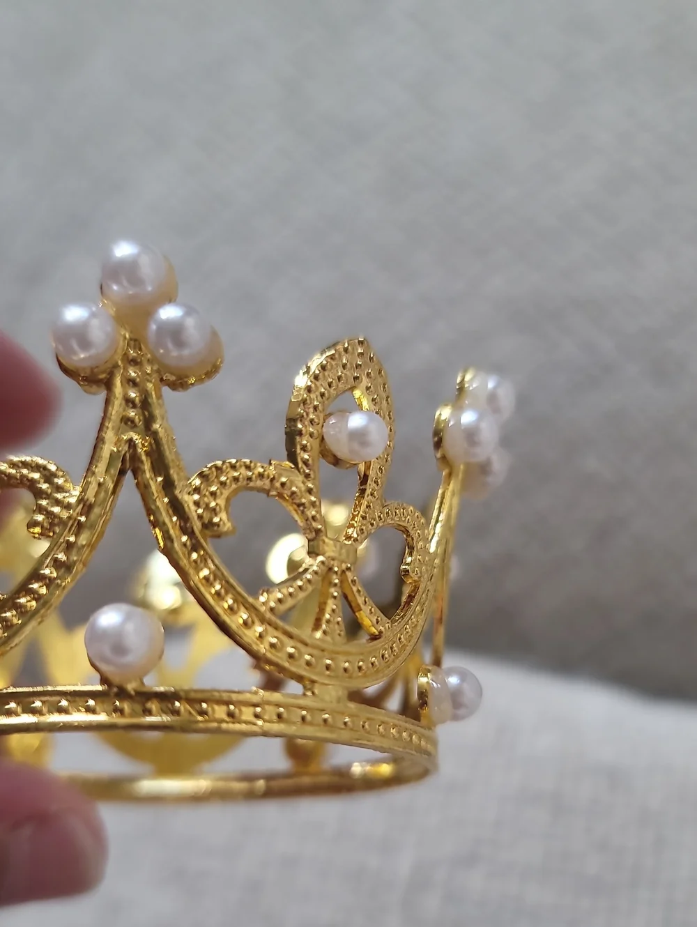 Gold Mini Crown With Pearl Accents Cake Topper